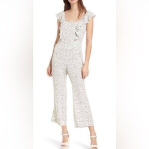 Leith Nordstrom Dot Sleeveless Ruffle Front Cropped Wide Leg Jumpsuit Size Large